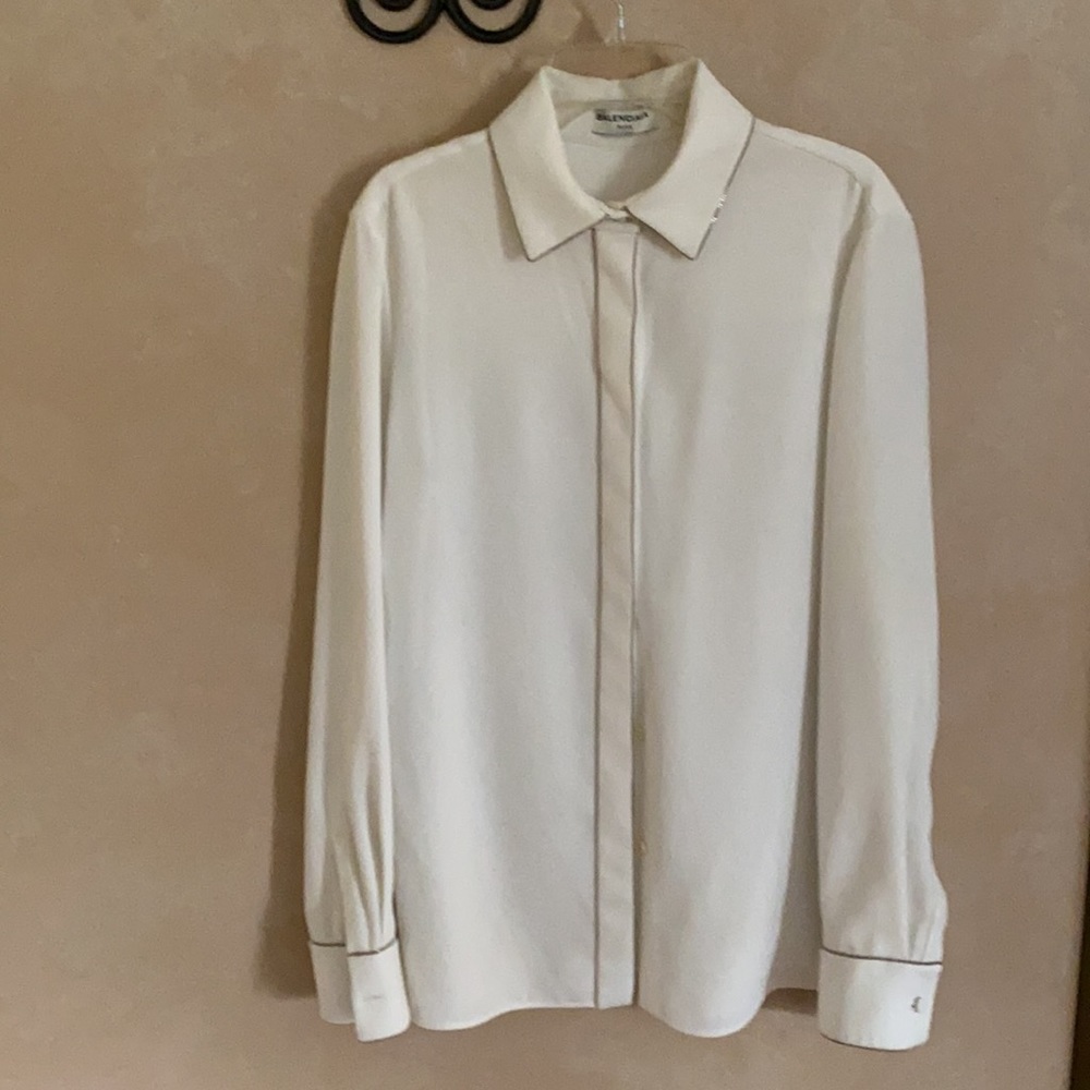 Balenciaga white silver trim blouse